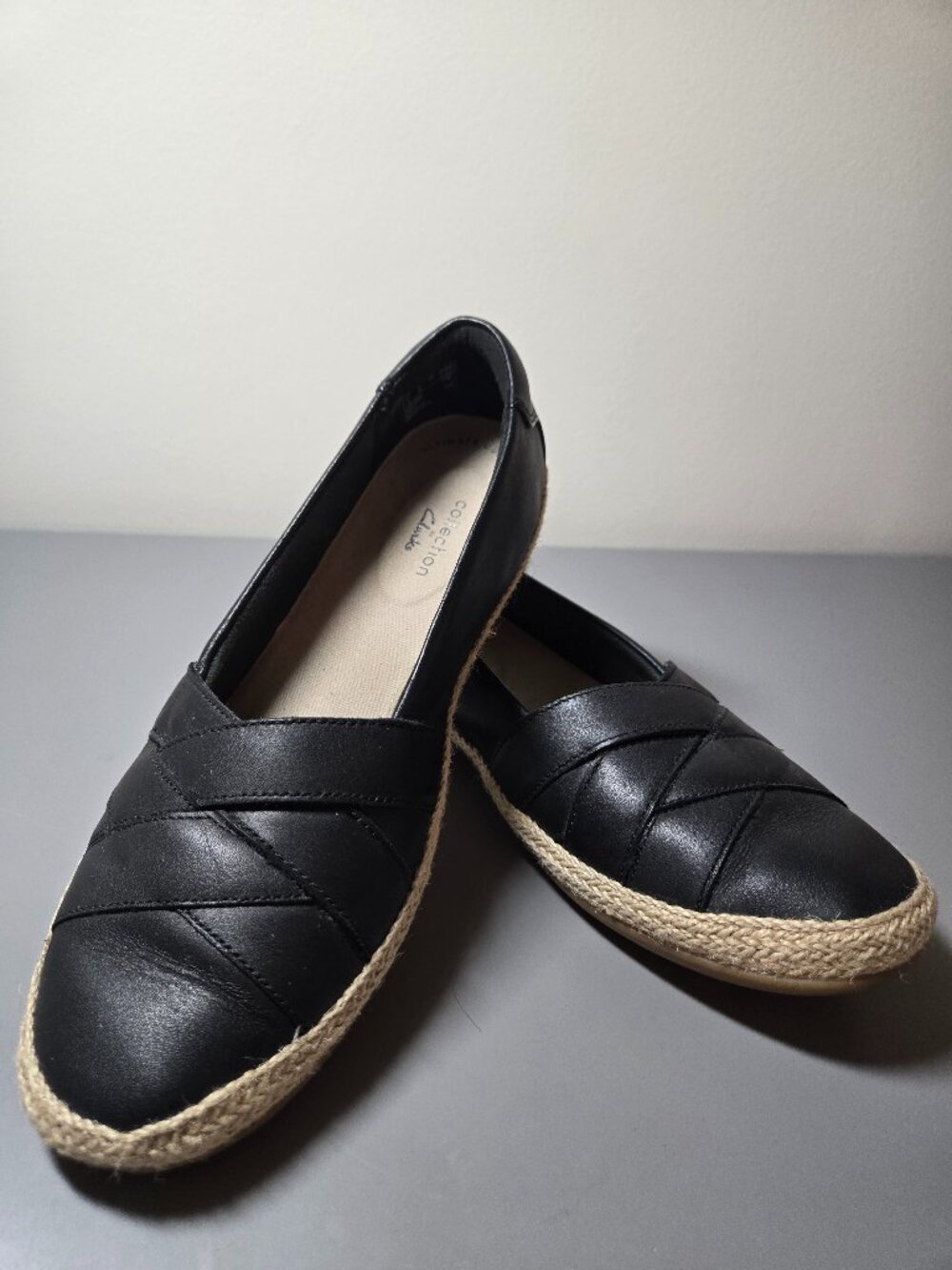 Clarks Collection Women's Danelly Shine Espadrille Black Slip On Flats Size 8